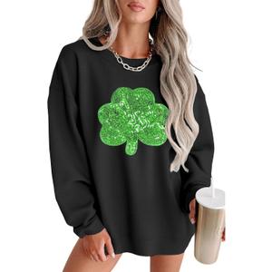 MARZXIN Women 2026 Holiday Casual Mardi Gras Sweatshirts Long Sleeve Sequin Sweatshirt Fashion Glitter Hoodies Outfits (Black, XXL)