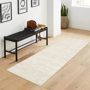 RUGSREAL Machine Washable Runner Rug 2x8 Long Hallway Runner Mat Entryway Contemporary Soild Runner Rug Low-Pile Modern Indoor Throw Carpet for Laundry Bedroom Living Room, 2'3" x 8' Cream-White