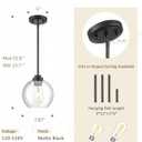 8 inch Matte Black Pendant Light, Mid Century Globe Haning Light Fixture Ceiling with Clear Glass for Kitchen Island Dining Room Bedroom Hallway Foyer (1 Pack), PL101BK-L