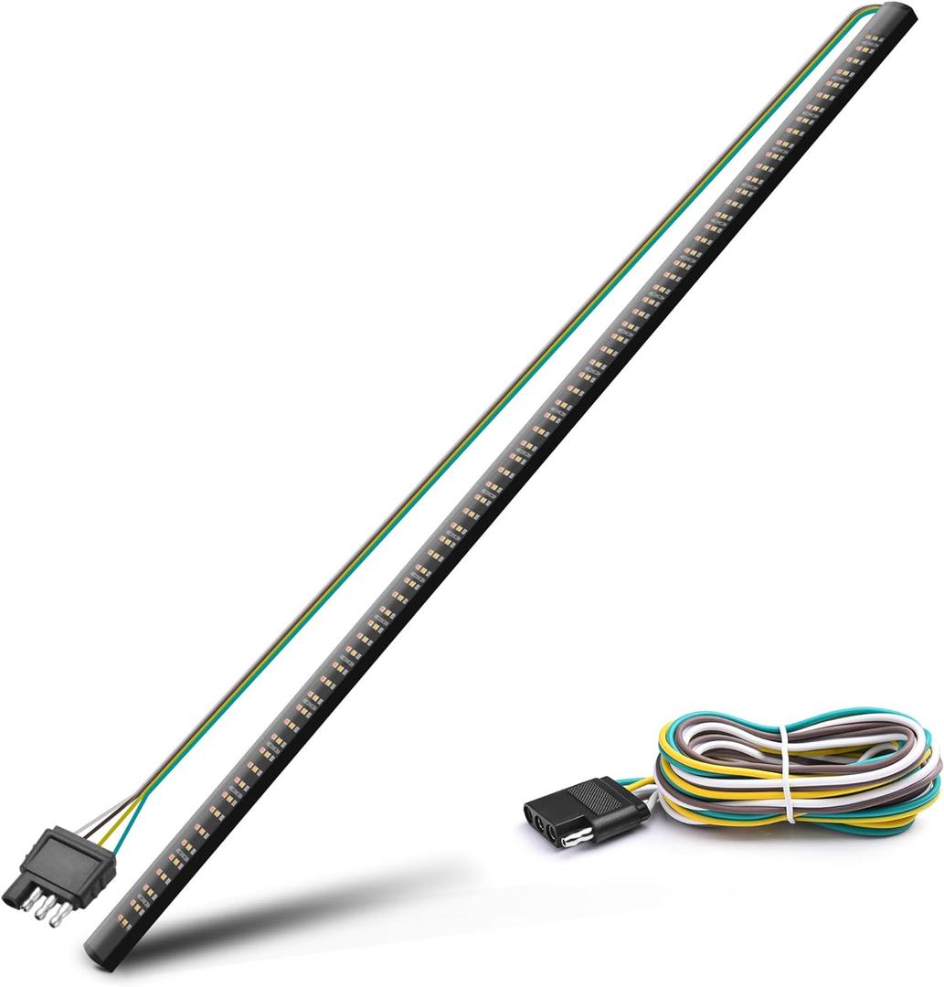 MICTUNING 48 Inches Triple 360 LEDs Tailgate Strip Light Waterproof with 4-Way Flat Connector - 5 Functions Sequential Amber Turn Signal, Red Brake Running, White Reverse Lights