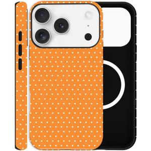 Magnetic Case for iPhone 17 Pro, Compatible with MagSafe, Aesthetic Polka Dot Cute Design for Women, Hybrid 2-Layer Hard Shell Phone Cover, Orange