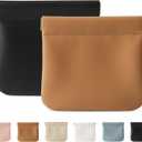 2 Pcs Small Makeup Bag for Purse, Upgrade Organosilicone Mini Makeup Pouch for Women with Snap Closure Clamp, Portable Small Cosmetic Bag Travel Storage Pouch for Coin Lipstick (Black + Brown)