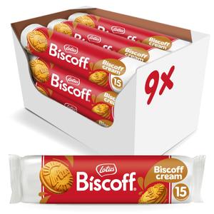 Lotus Biscoff Sandwich Cookies, Biscoff Cream, 15 Cookies per pack, 5.29 Ounce (Pack of 9), BBD 05/29/2027
