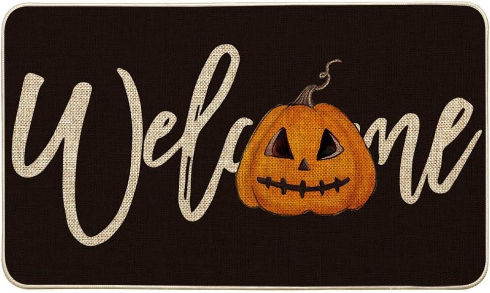 Artoid Mode Black Pumpkin Halloween Welcome Doormat, Home Decor Low-Profile Switch Rug Door Mat Floor Mat for Indoor Outdoor 17x29 Inch