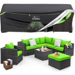 UIRWAY Patio Furniture Set Cover Waterproof, 111" L x 74" W x 28" H Outdoor Sectional Sofa Set Covers, 420D Heavy Duty Outside Garden Dining Table and Chair Covers Rectangular with Reflective Strips