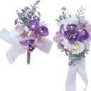 MAFELOE Boutonniere Corsage Set, Artificial Flowers Accessories for Wedding Prom Party Homecoming Celebration Suit Decorations-2 Pieces Purple+Pink+White