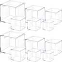 12 Pcs 4.7/4/3.3/3/2.5/1.8 Inch Clear Acrylic Box with Lid Square Cube Display Box Decorative Storage Boxes Clear Container Boxes for Candy Pill Jewelry Collectibles Artwork Display