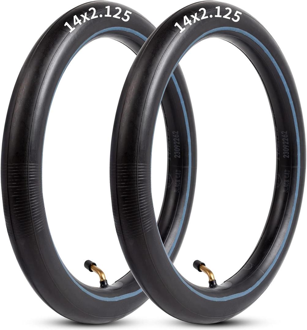 Heavy-Duty 14 x 2.125 Inner Tube 14 Inch Electric Bike Tubes with Angled Valve Stem for Replacement Electric Scooters and E-Bike Tire Tube 2 Packs