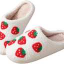 Comfy House Slippers For Women Men, Ladies Fuzzy Bedroom Slippers,indoor Outdoor Memory Foam Shoes (5-6 Women/4.5-5 Men, 1-strawberry)