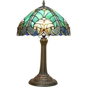 Tiffany Lamp Green Liaison Style Stained Glass Table Lamp W12H18 Inch Antique Table Lamp Metal Base Desk Reading Light for Living Room Bedroom Bar Art Craft