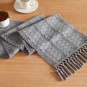 ZeeMart Macrame Style Boho Table Runner, Blue Grey Table Runners 108 Inches Long, Farmhouse Woven Home Decor, 12x108 Inch, Light Blue Grey