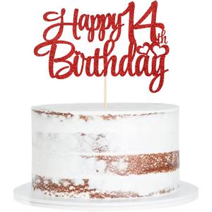Red 14th birthday cake topper  happy 14th birthday cake topper 14th birthday party cake decorations (length 7.5in * wide6.5 in)