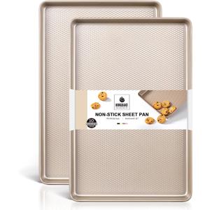 HONGBAKE 2 Pack Half Sheet Baking Pans,Non Stick Baking Sheet for Oven, 57% Thicker Carbon Steel Cookie Sheets for baking, 17.5" x 12" Cookie Trays