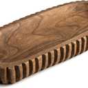 Handmade Wooden Serving Tray, Oval Shape, Natural Brown, Ridged Edge Design, Decorative Tray, Vanity, Shelf Organizer
