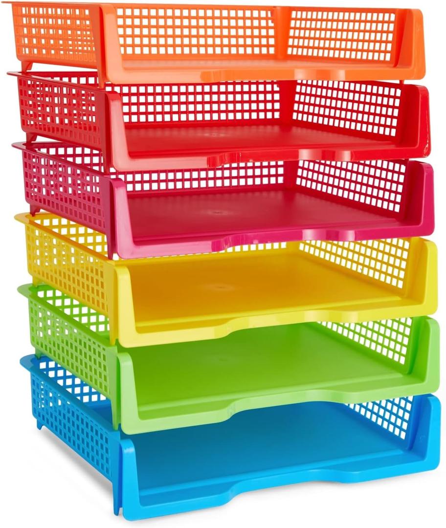 Bright Creations Teacher Supplies Letter Tray Organizer - 6-Pack Rainbow, 9 x 13 x 3 in - Stackable Paper Trays for Classroom & Teacher Desk Organizer