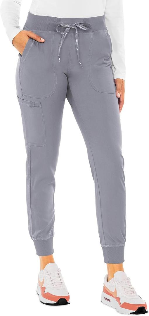 Med Couture Scrub Pants For Women Cargo Jogger Bottoms with 5 Pockets, Lightweight, Ultra Soft, 2-Way Stretch Fabric - MC7710 (Large, Cloud)