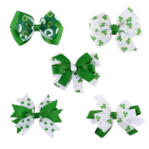 St.Patrick's Day Hair Bows Clips Shamrock Hair Bows Clips Irish Green Shamrock Clover Hairpin Grosgrain Ribbon Hair Bows Alligator Clips St Patrick Day Hair Accessories for Kids Babies Toddlers (C)