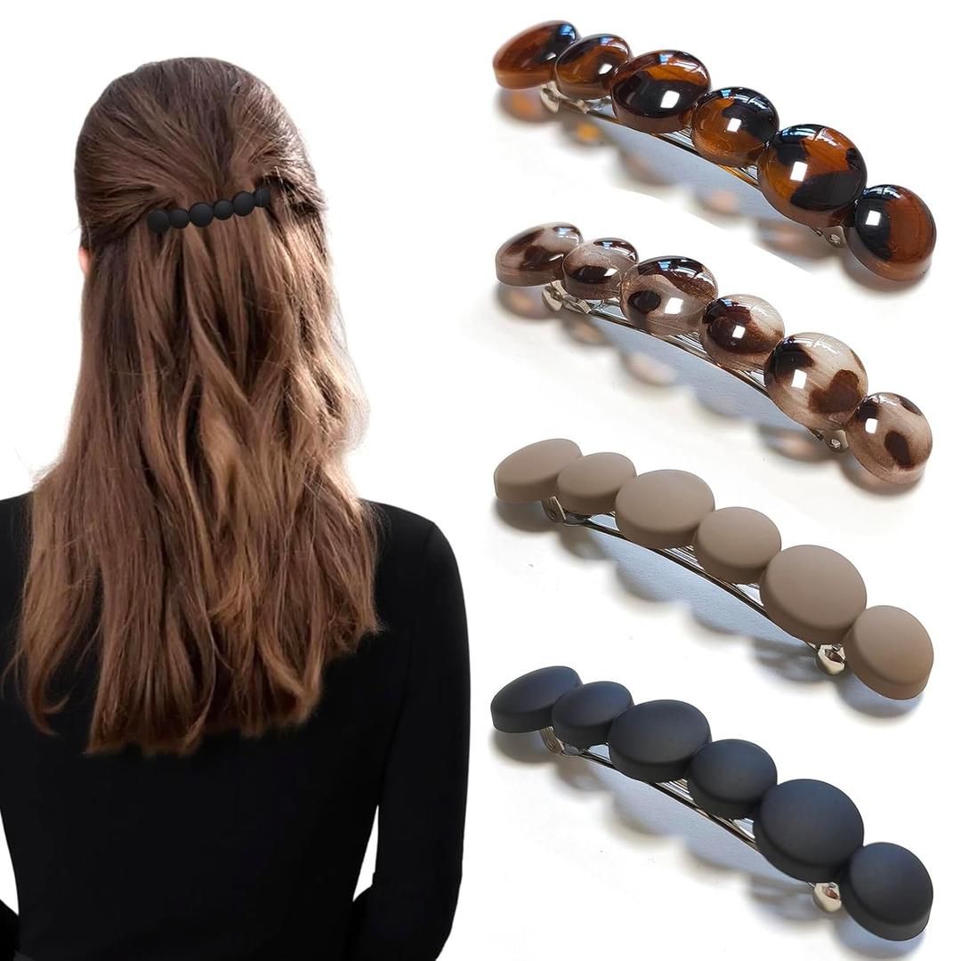 French Hair Barrettes for Women Not Easy to Break Half Up Medium to Small Hair Barrette Clips for Thin, Short or Fine Hair, 4 Pack