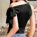 Trendy Tank Tops for Women, Sexy Going Out, High Boat Neck Silk Shirts, Dressy Satin Bow Sleeveless (Black, L)