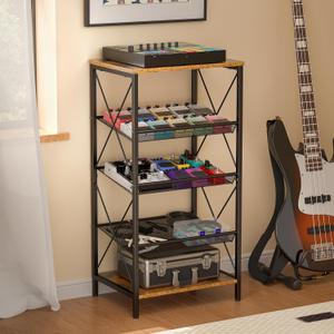 Guitar Pedal Organizer, 5 Tier Tuner Pedal Storage Shelf, Vintage Pedal Board Holder Stand, Freestanding Wooden Music Tuning Accessories Organization for Bass Guitar Ukulele Violin