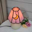 Tiffany Style Stained Glass Mushroom Table Lamp, Cute Small Bedside Night Light for Bedroom Living Room, Unique Aesthetic Home Decor Gift for Girls Women Birthday (Pink)