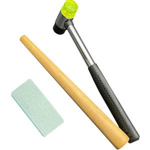 3PCS ring Repair Tool, solid wood ring shaping stick, 25mm double-sided adhesive hammer, double-sided jewelry polishing board, can repair deformed rings and remove surface oxide layer.