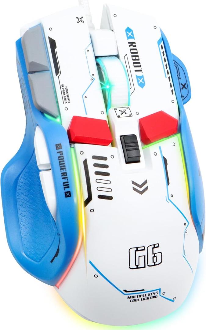 VEGCOO Wired Gaming Mouse, 12800 DPI Optical Gamer Mouse with 10 Programmable Buttons, Colorful RGB Lights, Ergonomic Design for Gaming and Working