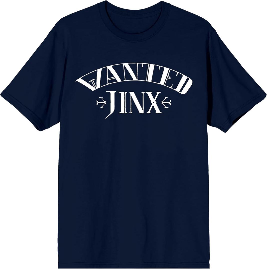 League of Legends Arcane 'Wanted Jinx' Adult Navy Crew Neck Short Sleeve T-Shirt (Blue, XL)
