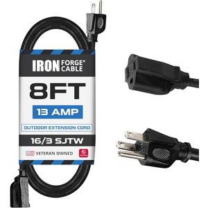 Cable 8 ft FBlack Extension Cord 16/3 SJTW , (2 Pack)