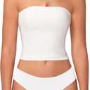 Sunzel Womens Strapless Sexy Tube Top Double Lined Sleeveless Crop Top Summer Basic Bandeau Tops for Layering or Going Out (White, S)