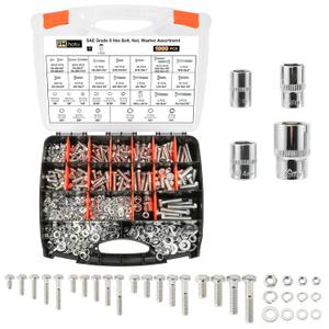 1000PCS Grade 8 Bolt Assortment Kit, Heavy Duty Bolts and Nuts Kit