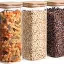 ComSaf 1.9 Qt Glass Storage Containers with Lids, Glass Jars with Lids, Clear Food Storage Jar, Square Canister Set of 3, Pantry Organizers and Storage for Flour Rice Pasta Tea Coffee Bean