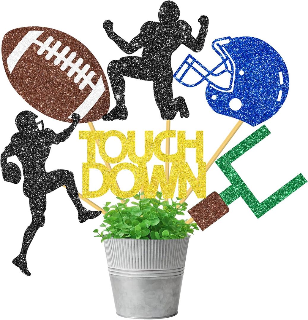 12Pcs Football Party Centerpiece Sticks Football Birthday Party Table Toppers Glitter Football Table Centerpieces Decorations for Football Theme Birthday Party Baby Shower Supplies