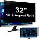 32 Inch Computer Privacy Screen Filter for 16:9 Widescreen Monitor, Removable Eye Protection Anti Glare Blue Light Filter Privacy Shield, Anti Scratch Anti Spy Screen Protector Film 32 in