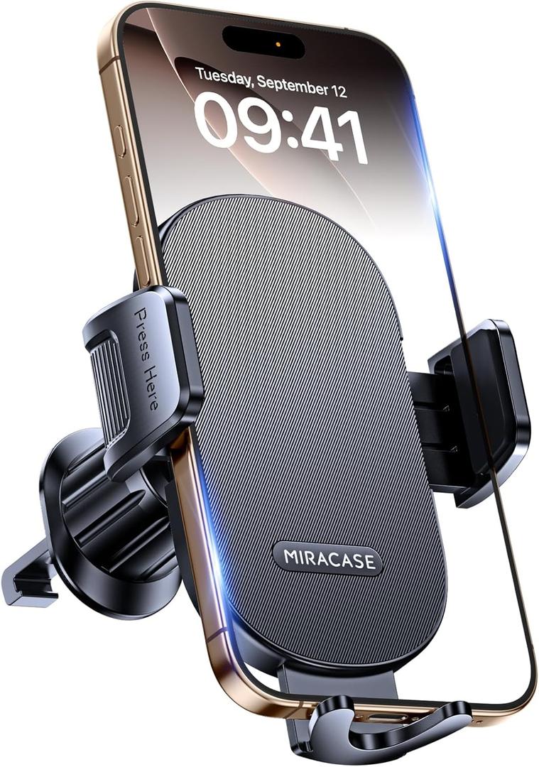 Miracase Phone Holders for Your Car with Metal Hook Clip, Air Vent Cell Phone Stand Car Mount, Universal Automobile Cradle Fit for iPhone Android and All Smartphones, Dark Grey (1 Pack)
