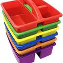 Podzly Classroom Caddy Organizer - Pack of 6 with 3 Compartments and Handle - Ideal Table Caddy for Classroom Supplies in Kindergarten - Classroom Storage Bins for Art and Craft Teachers