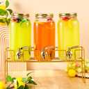 3 Pack 80 oz Glass Beverage Dispenser with Stand Clear Mason Jar Water Dispenser for Party, Fridge Includes Leakproof Stainless Steel Spigot, Black Lid and Label (Gold)