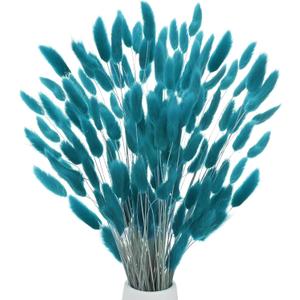M METERXITY 120-Pack Bunny Tails Grass 17 Inch Fluffy Rabbit Tail Grass Dried Flowers Branches Vase Filler Dried Grass Decor for Home/Wedding/Vase/Office/Party [Blue Green]