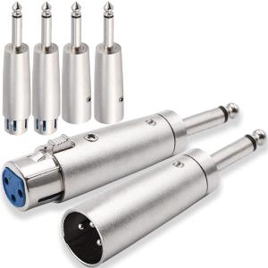 XLR 3 Pin Female Male to 1/4" 6.35mm Male Audio Mono Adapter TS Socket Jack for Microphone Mixer, XLR Connector Plug Converter, Metal Adapter, 6 PCS