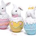 Hodao 3PCS Easter Day Bunny Decoration Set - White Rabbit Figurines - Easter Bunny Decor - Spring Rabbit Decor - Handcrafted Resin - Matte Finish - 3 Count