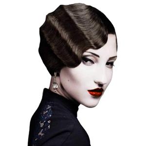 7 Colors Women Black Blonde Golden Brown Pink Blue Wine Red Short Finger Wave Curly Wigs Nuna Wigs Janet Collection (Black)
