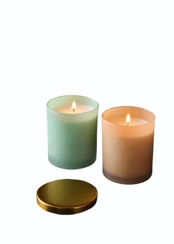 SPRAYED GLASS CANDLE W/MENTAL LID SAGE, Set of 2 (Sage)