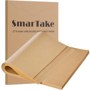 SMARTAKE 200 Pcs Parchment Paper Baking Sheets, 12x16 Inches Non-Stick Precut Baking Parchment, for Baking Grilling Steaming Bread Cup Cake Cookie and More (Unbleached)