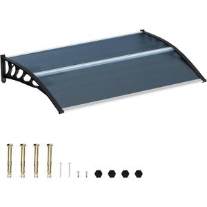 58.5x35 Inch Patio Window Awning Shade, Polycarbonate Door Entrance Canopy Cover Protection for Sunshine & Rain, Grey with Black Edge