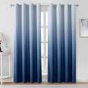 HOMEIDEAS Navy Blue Ombre Blackout Curtains 52 X 84 Inch Length Gradient Room Darkening Thermal Insulated Energy Saving Grommet 2 Panels Window Drapes for Living Room, Bedroom