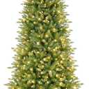 Puleo International 7.5ft Pre-Lit Slim Fraser Christmas Tree with 500 Clear Lights, 1453 Realistic Dense Branch Tips, Easy Setup Artificial Trees with Sturdy Metal Stand
