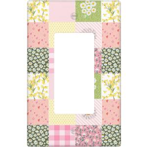 Checkered Daisy Floral Single Rocker Light Switch Plates And Outlet Covers Decorative Electrical Wall Plate Receptacle Switchplate Decorate Plug Cover For Bathroom Bedroom Kitchen 4.6 * 2.8 Inch