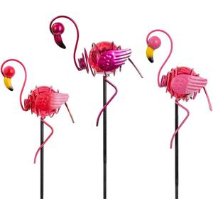 Stargarden 3 Pack Flamingo Solar Lights, Metal Garden Stakes Figurine Lights, Decorative Waterproof Yard Decorations for Pathway, Patio, Outdoor