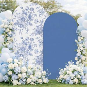 Tegeme 2 Set Blue Floral Arch Cover 7.2ft 6.6ft Party Stretchy Backdrop Cover for Wedding Birthday Tea Party Bridal Showers, Baby Showers Ceremony Banquet Decor