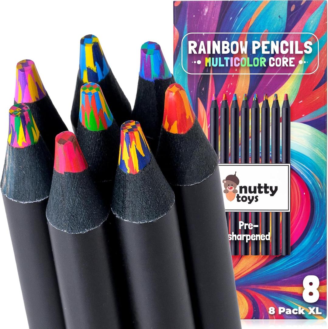nutty toys Jumbo Rainbow Pencils - 8 Pre-sharpened Multicolored Pencils, Top Boy & Girl Easter Basket Stuffer Essentials, Best Goodie Bag & Colored Crayon Gift Idea 2026, Cool Art Supplies for Kids
